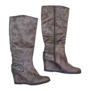 American Rag Tall Wedge Knee High Boots Women’s 8.5 Gray Brown